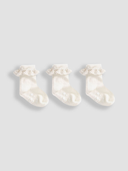 JoJo Maman Bébé Cream 3-Pack Frilly Socks image 1