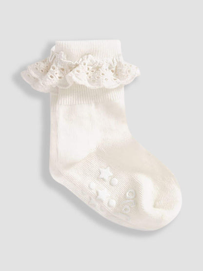 JoJo Maman Bébé Cream 3-Pack Frilly Socks image 2