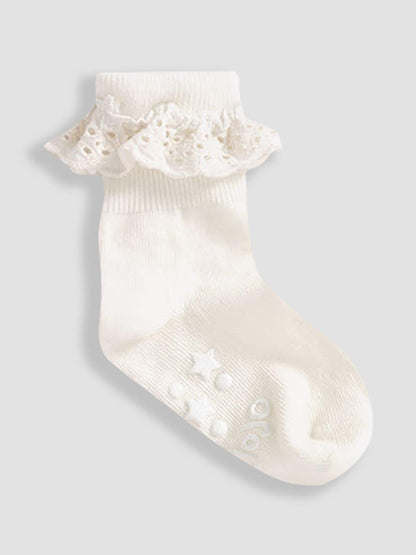 JoJo Maman Bébé Cream 3-Pack Frilly Socks image 3