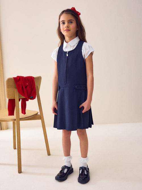 Dsiney Kidz - Navy Embroidered Zip Front Pinafore School Dress (3-14yrs) image 1