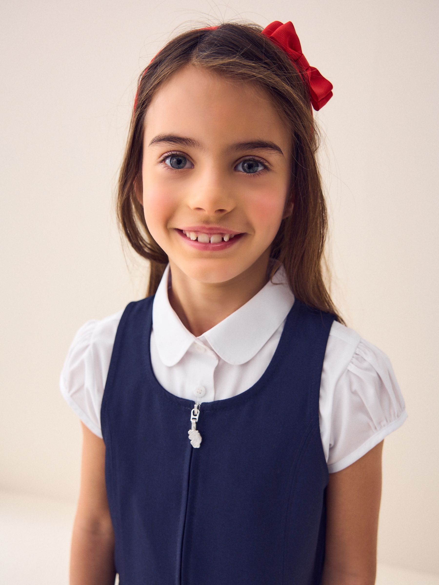 Navy Embroidered Zip Front Pinafore School Dress (3-14yrs) image 3