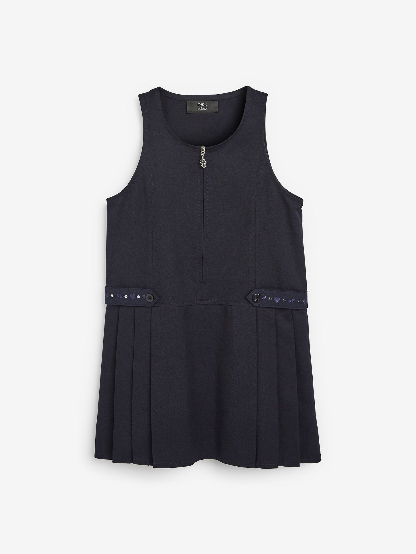 Navy Embroidered Zip Front Pinafore School Dress (3-14yrs) image 4