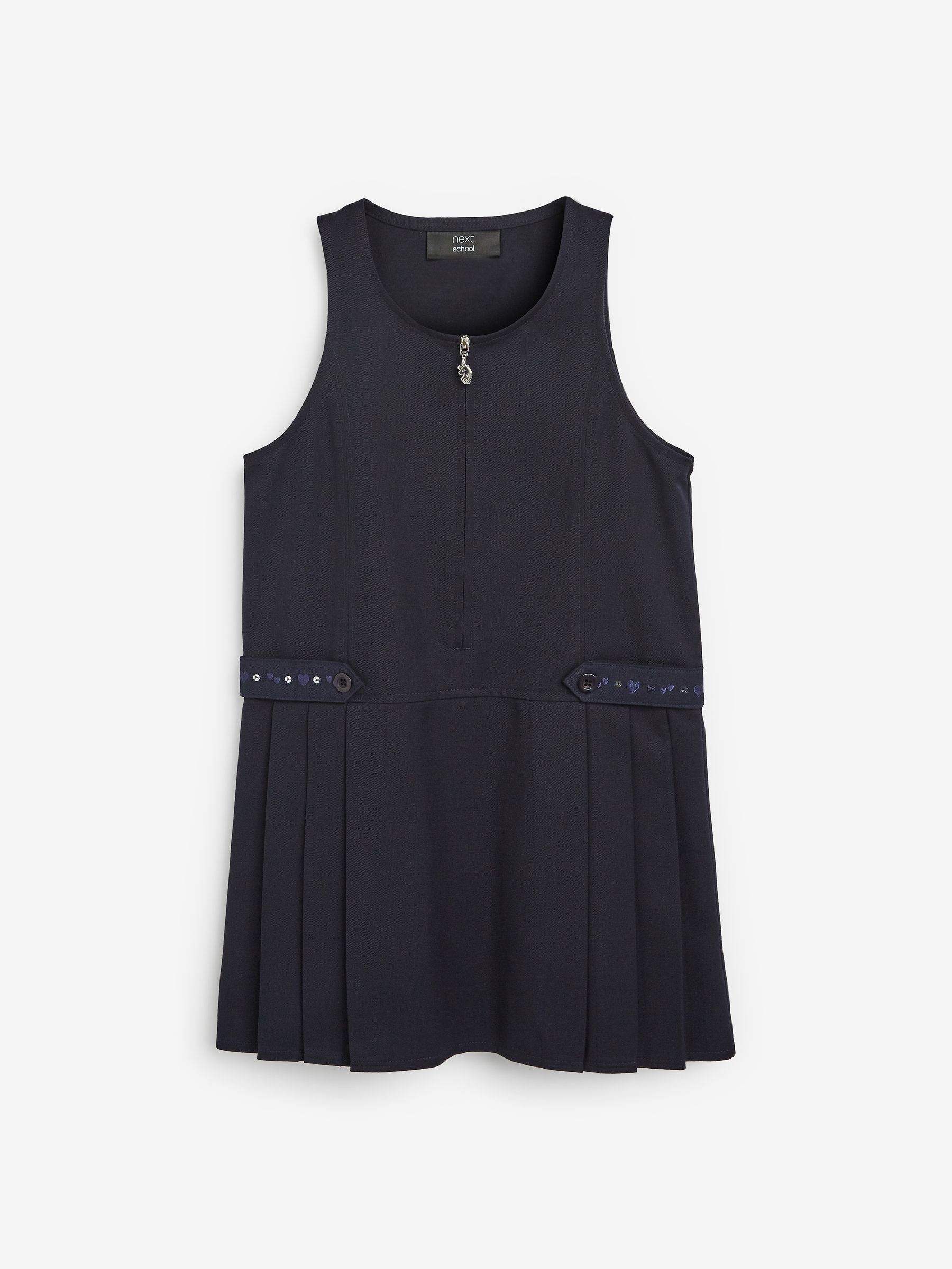 Navy Embroidered Zip Front Pinafore School Dress (3-14yrs) image 4