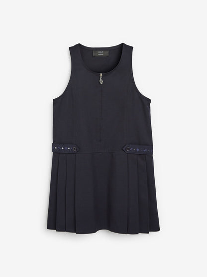 Navy Embroidered Zip Front Pinafore School Dress (3-14yrs) image 4