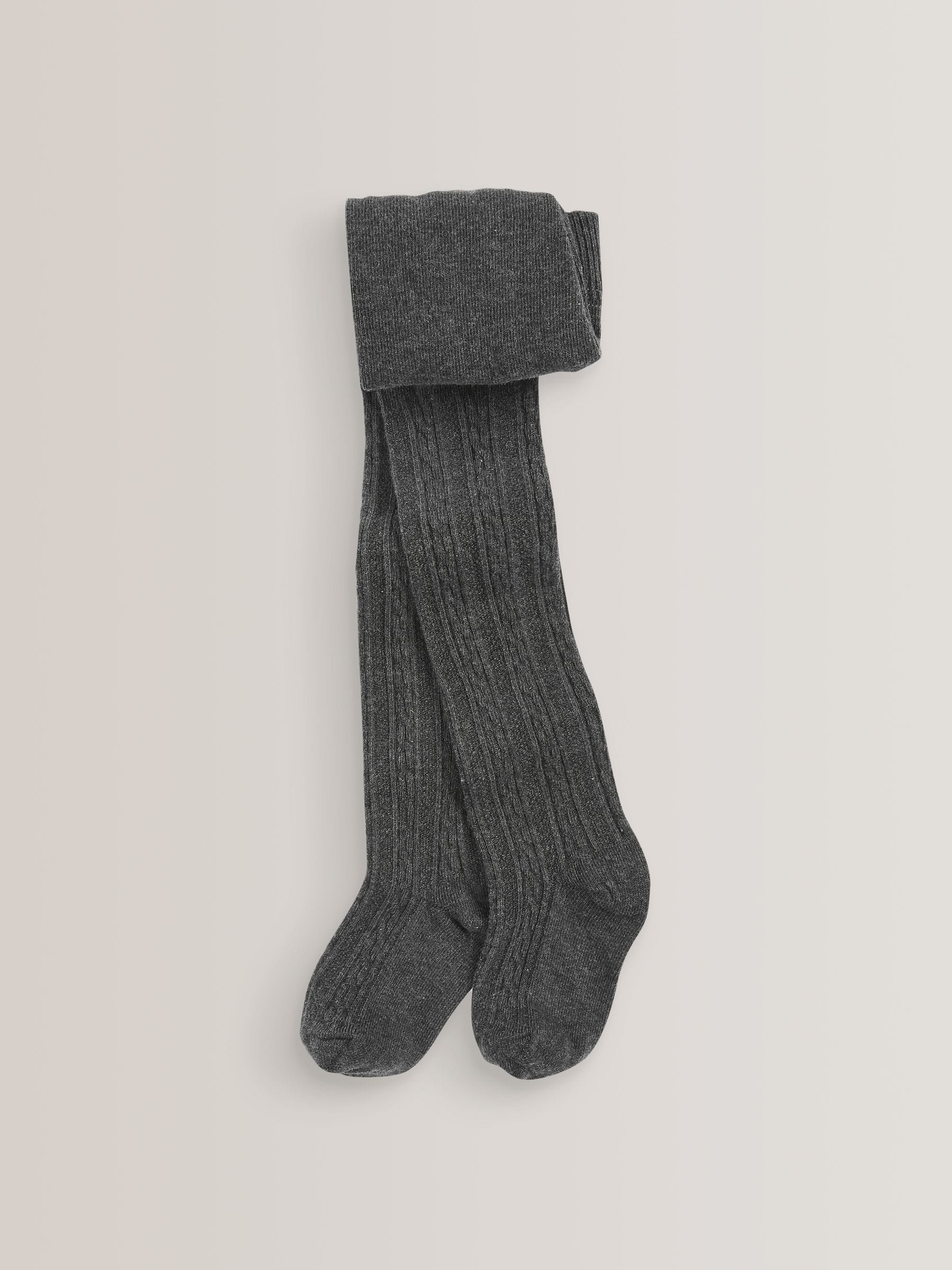 Charcoal Grey Regular Length Cotton Rich Cable Tights image 1
