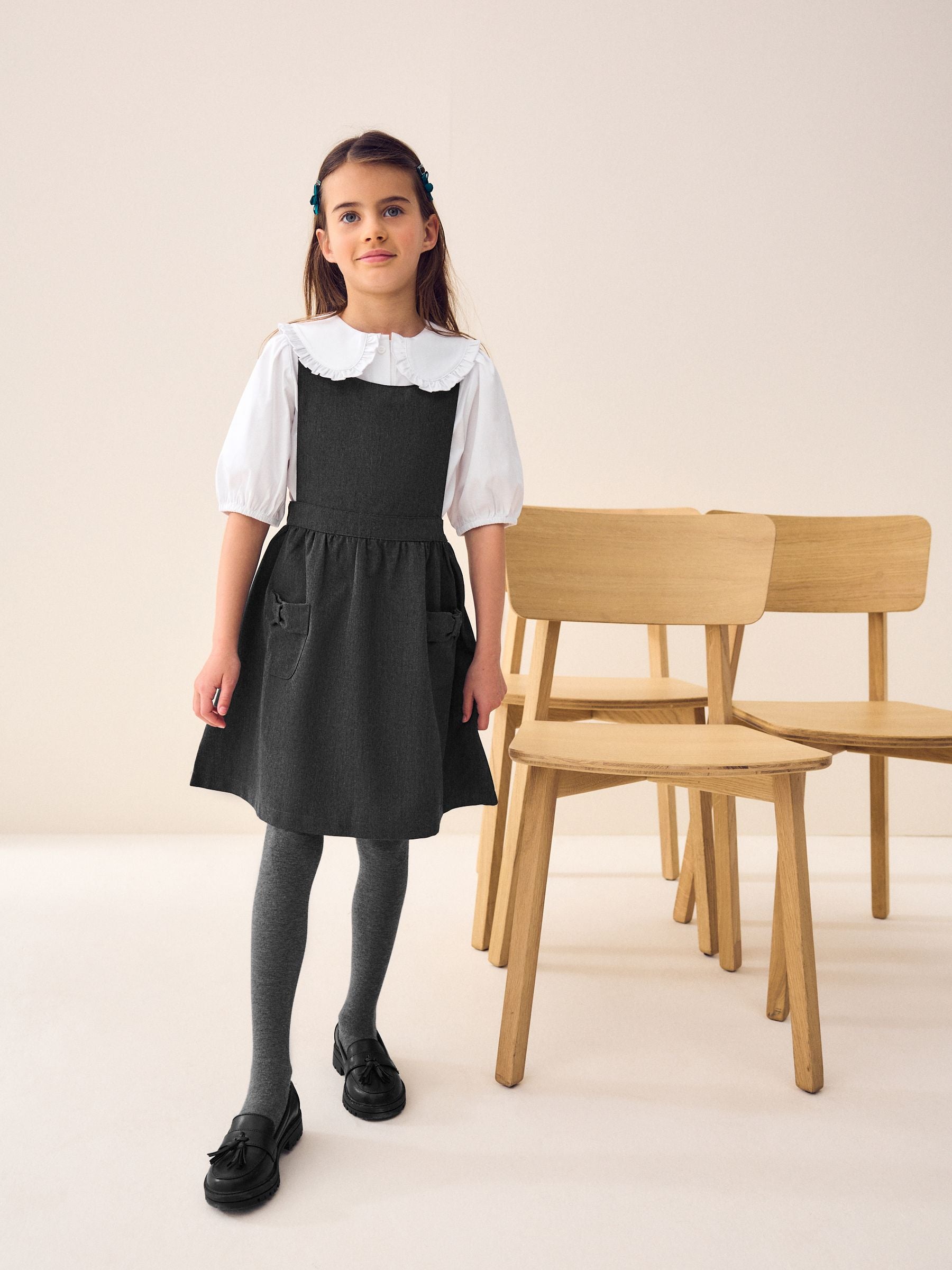 Grey Bow Pocket Detail School Pinafore Dress (3-14yrs) image 1