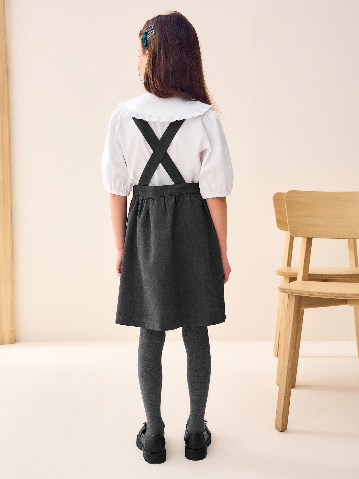 Grey Bow Pocket Detail School Pinafore Dress (3-14yrs) image 2
