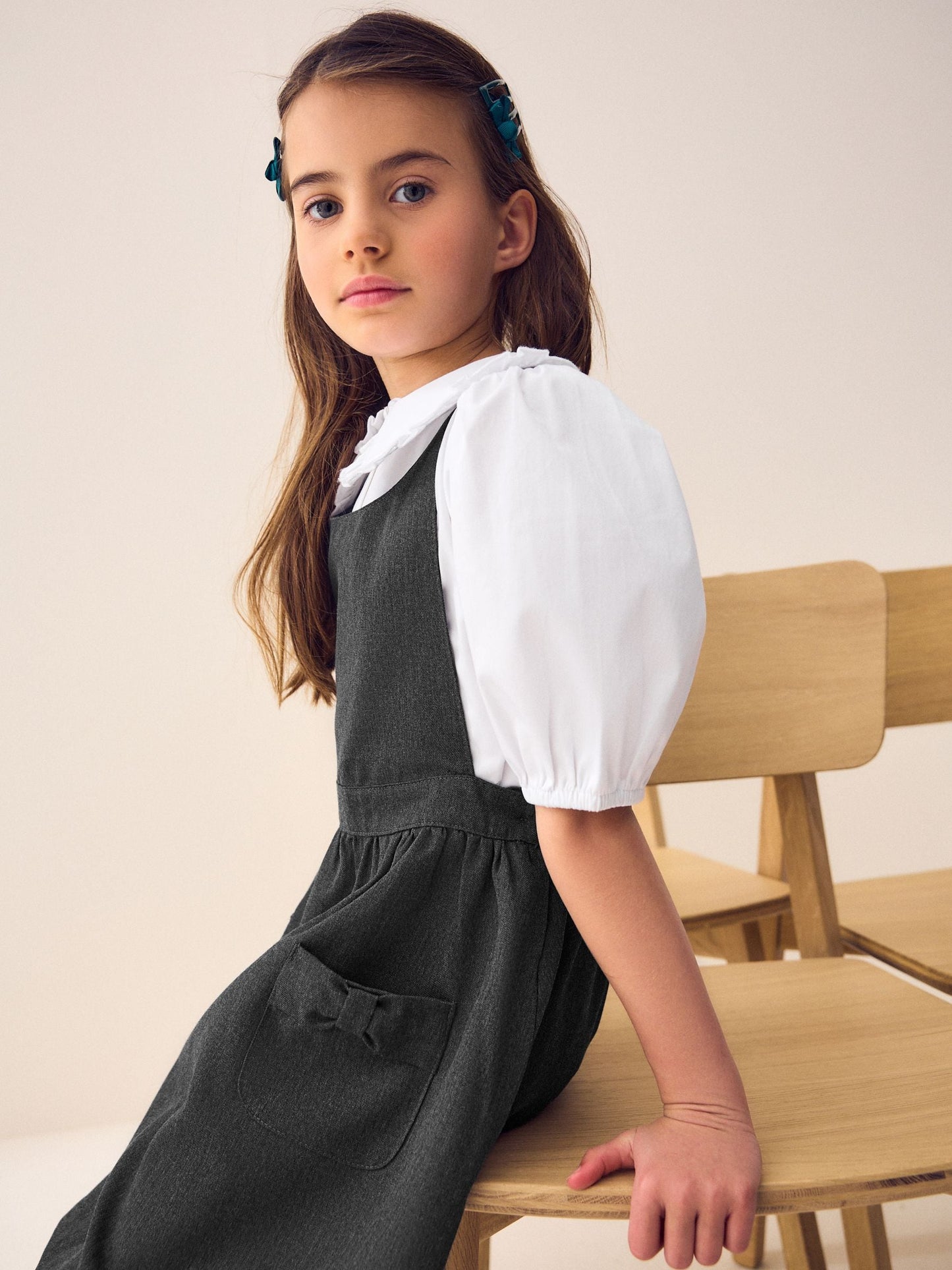 Grey Bow Pocket Detail School Pinafore Dress (3-14yrs) image 3
