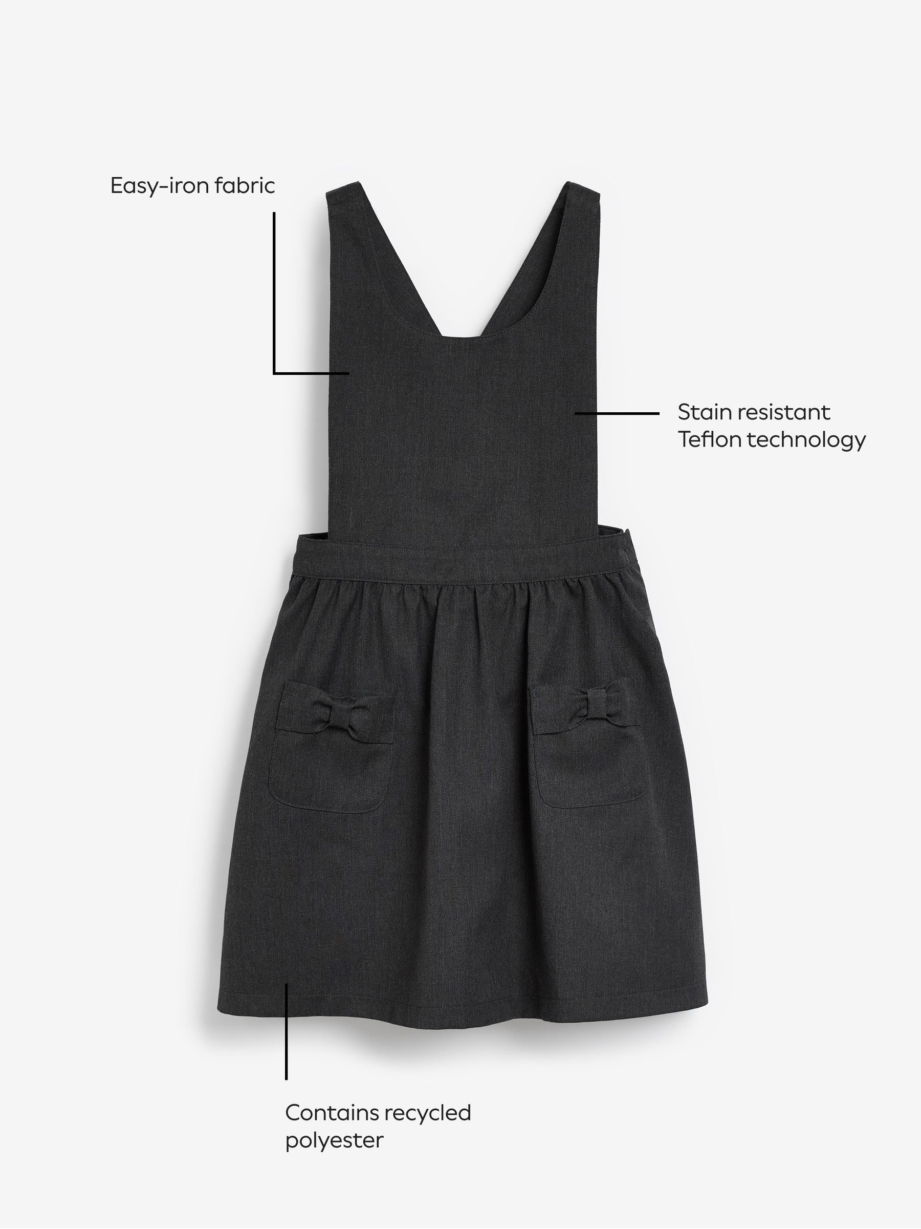 Grey Bow Pocket Detail School Pinafore Dress (3-14yrs) image 4