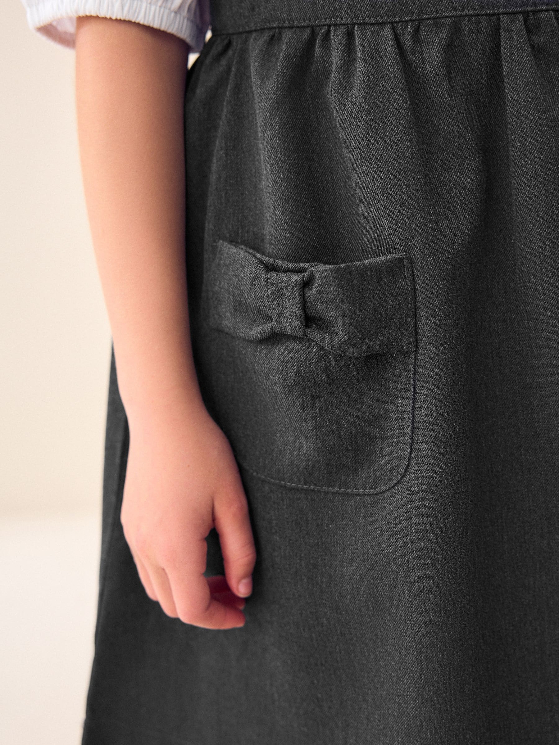 Grey Bow Pocket Detail School Pinafore Dress (3-14yrs) image 6