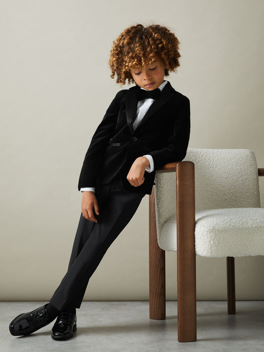 Reiss Black Ace 3-9 yrs Single Breasted Velvet Blazer image 1