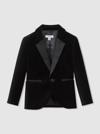 Reiss Black Ace 3-9 yrs Single Breasted Velvet Blazer image 2