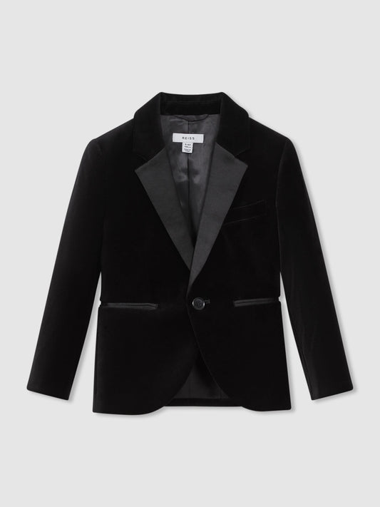 Reiss Black Ace 3-9 yrs Single Breasted Velvet Blazer image 2