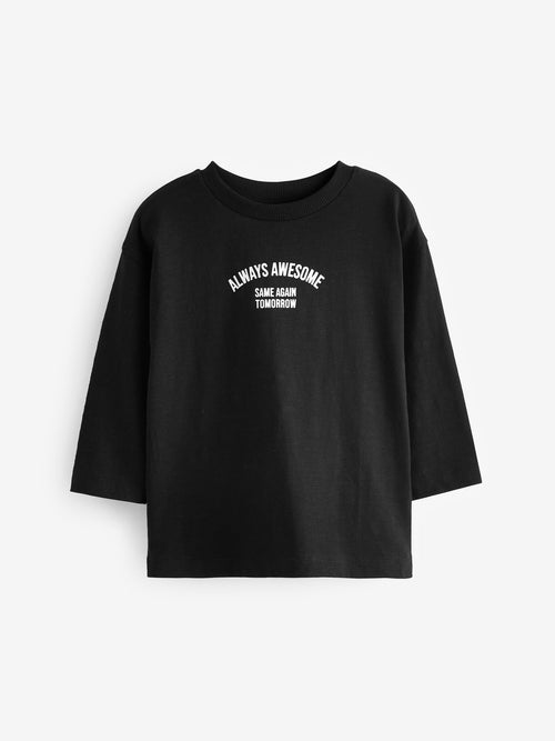 Black Slogan Long Sleeves Semi Plain T-Shirt (3mths-7yrs) image 1