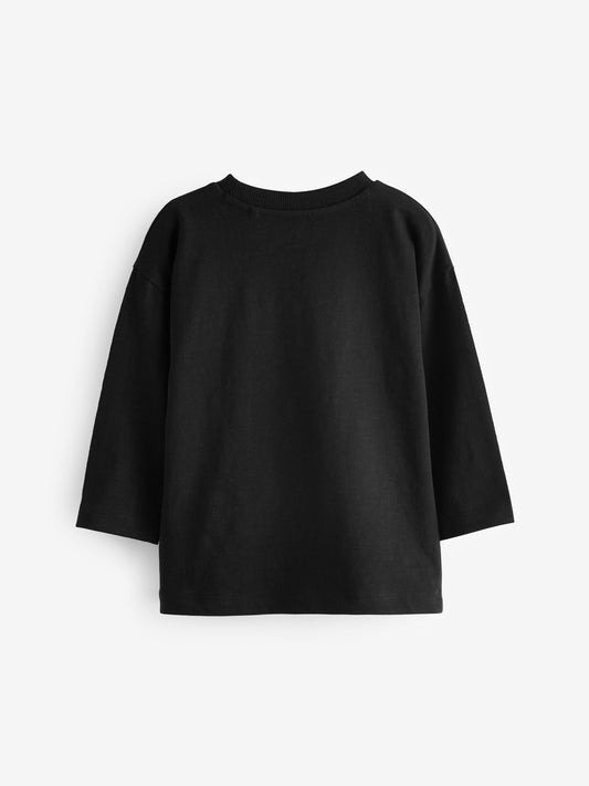 Black Slogan Long Sleeves Semi Plain T-Shirt (3mths-7yrs) image 2