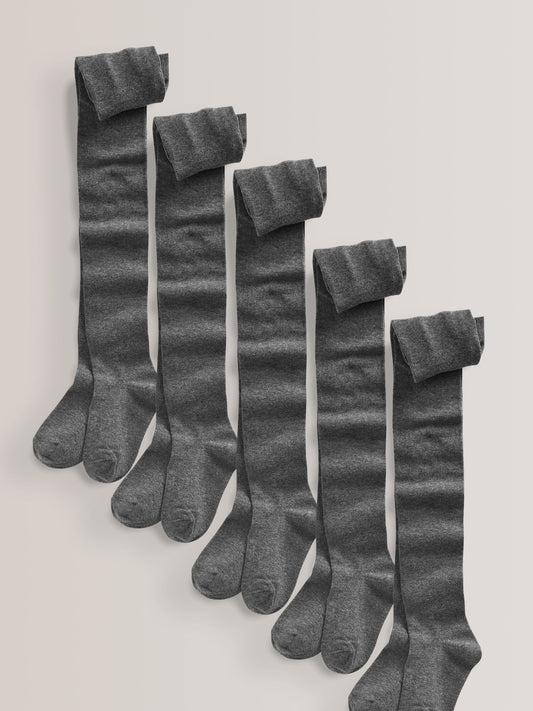 Grey 5 Pack Cotton Rich School Tights image 1