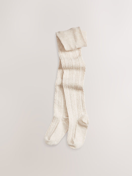 Oatmeal Cream Regular Length Cotton Rich Cable Tights image 1
