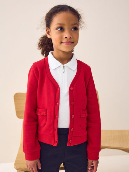 Dsiney Kidz - Red Cotton Rich Frill Pocket Jersey School Cardigan (3-16yrs) image 1