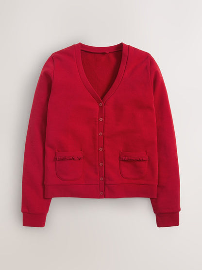 Dsiney Kidz - Red Cotton Rich Frill Pocket Jersey School Cardigan (3-16yrs) image 5