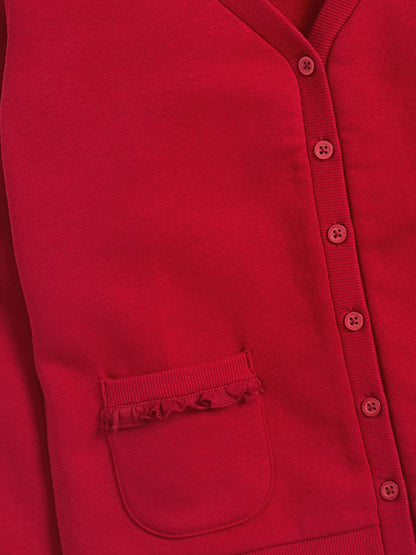 Dsiney Kidz - Red Cotton Rich Frill Pocket Jersey School Cardigan (3-16yrs) image 7