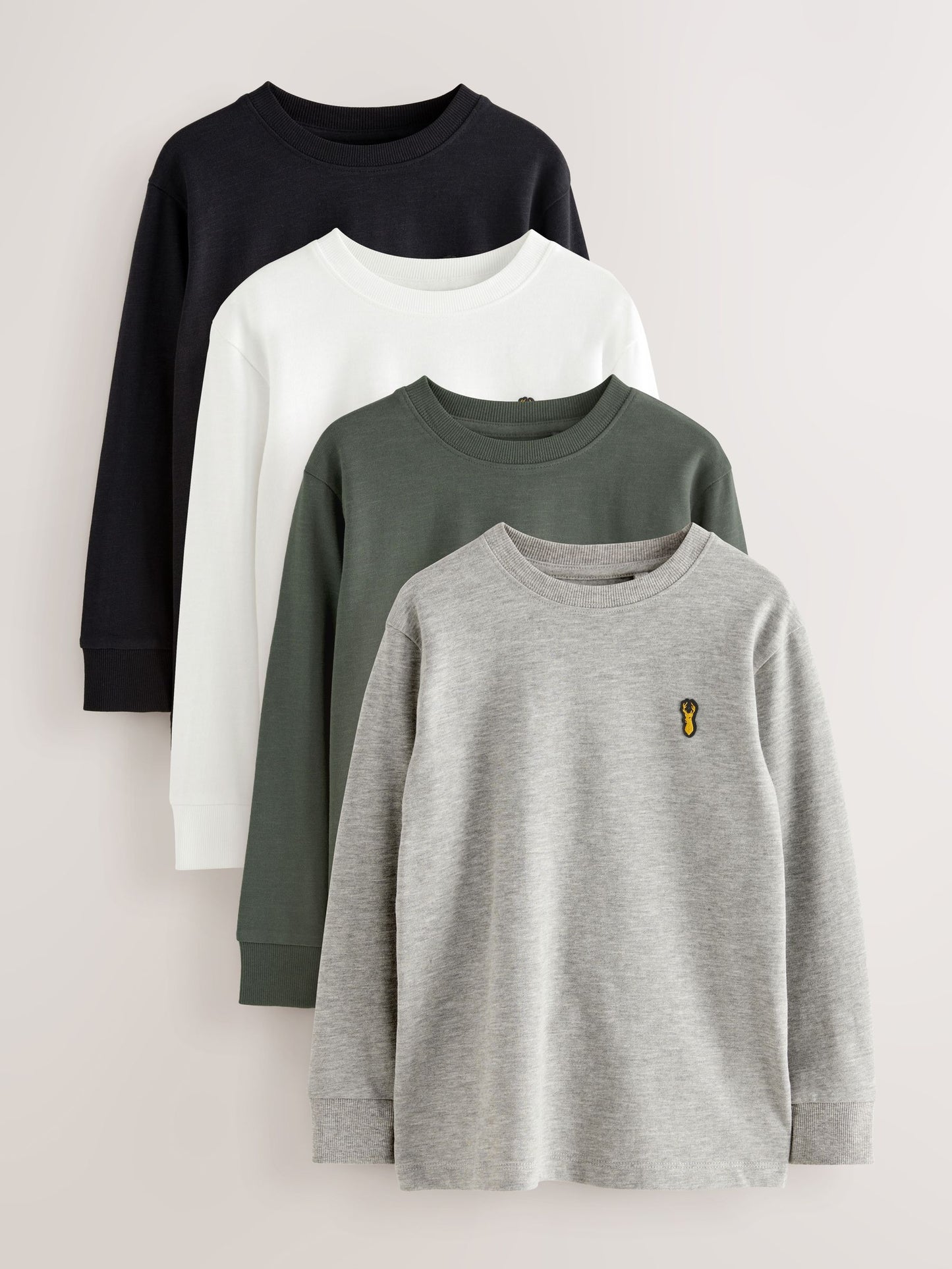 Dsiney Kidz - Black/White/Grey Stag Logo Long Sleeve Cosy T-Shirts 4 Pack (3-16yrs) image 1