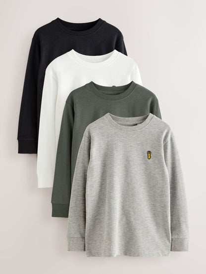 Dsiney Kidz - Black/White/Grey Stag Logo Long Sleeve Cosy T-Shirts 4 Pack (3-16yrs) image 1