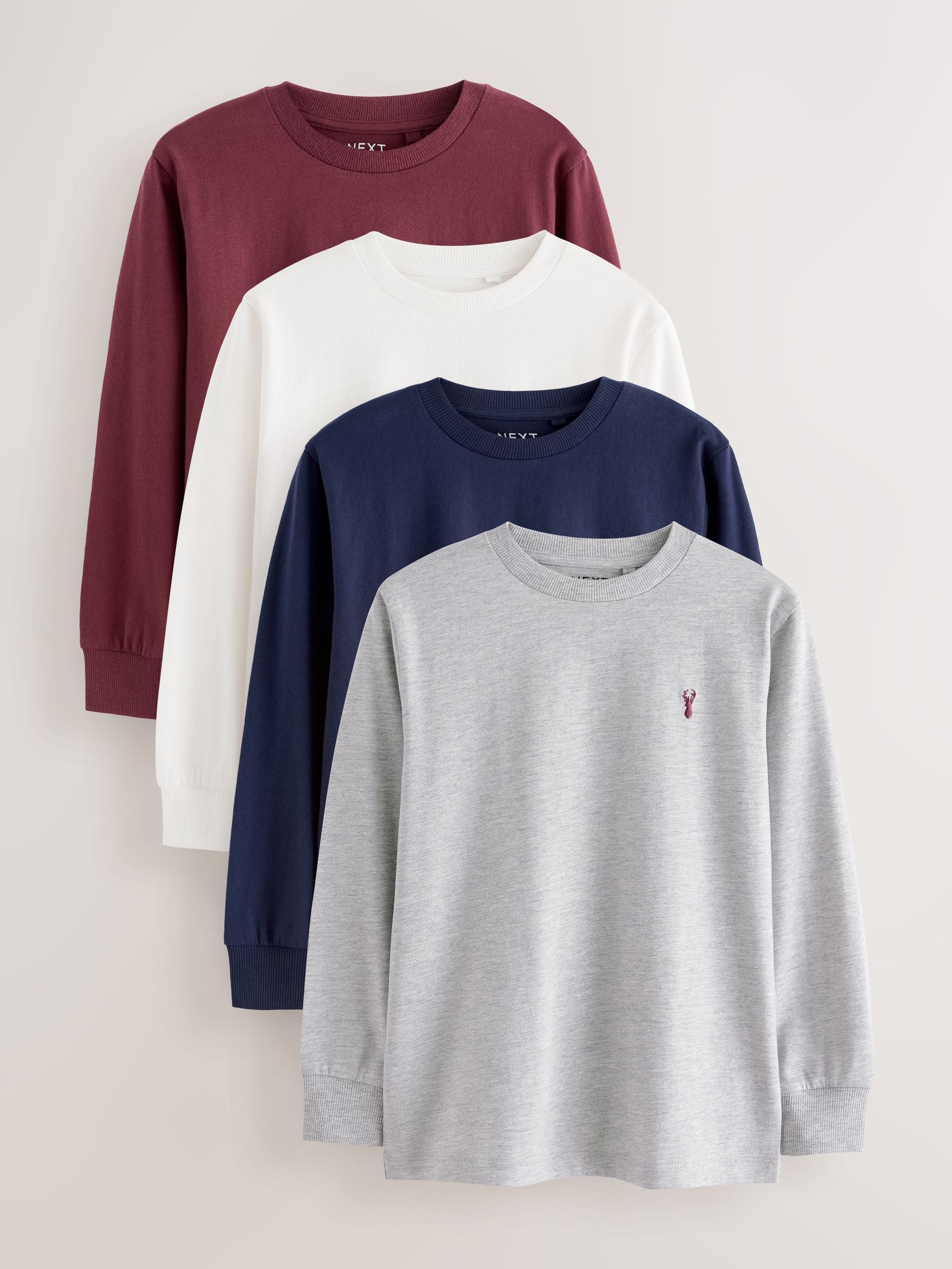 Dsiney Kidz - Berry Red/Grey/White/Blue Stag Logo Long Sleeve Cosy T-Shirts 4 Pack (3-16yrs) image 1