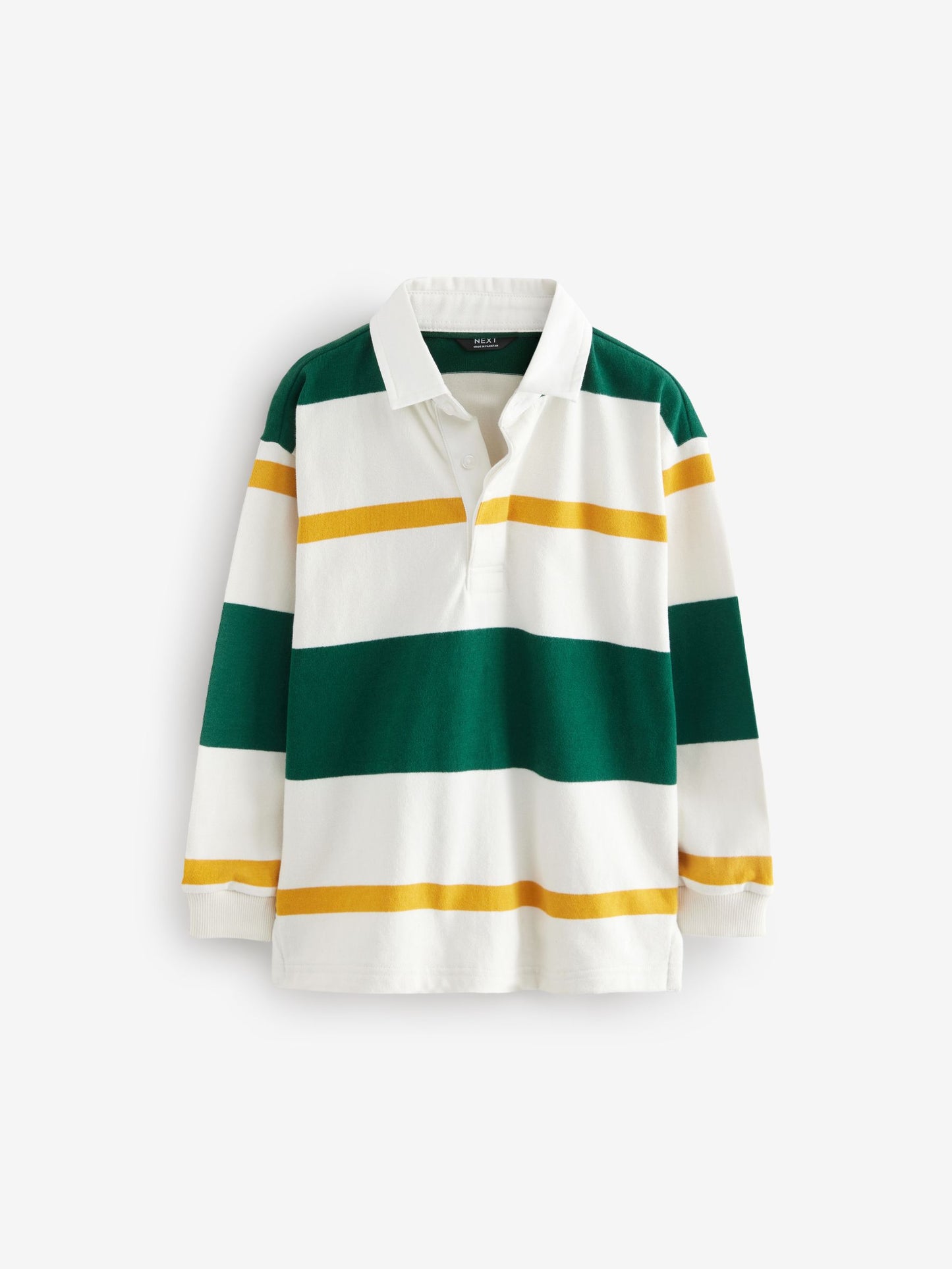 Dsiney Kidz - Green/Ecru White Stripe Long Sleeve Rugby 100% Cotton Polo Shirt (3-16yrs) image 6