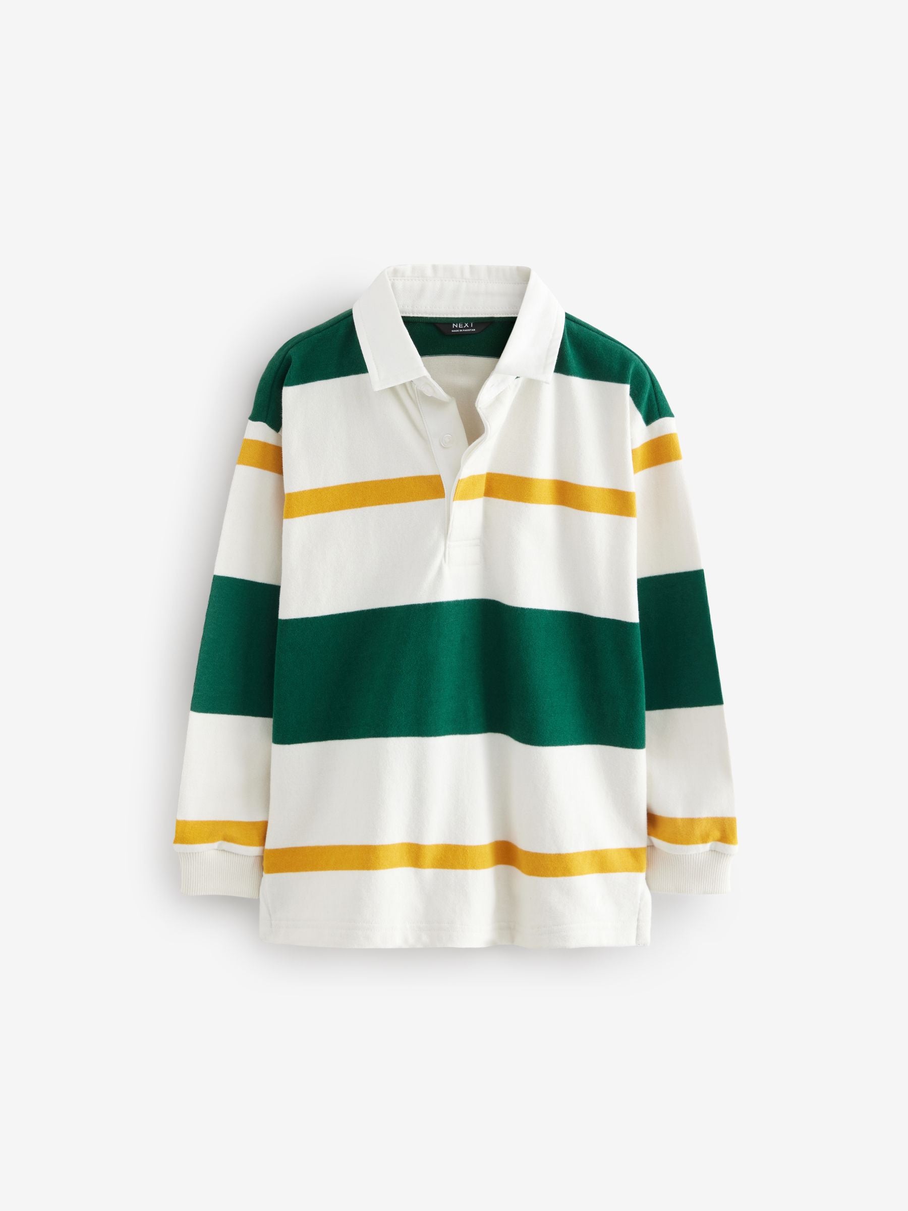 Dsiney Kidz - Green/Ecru White Stripe Long Sleeve Rugby 100% Cotton Polo Shirt (3-16yrs) image 6