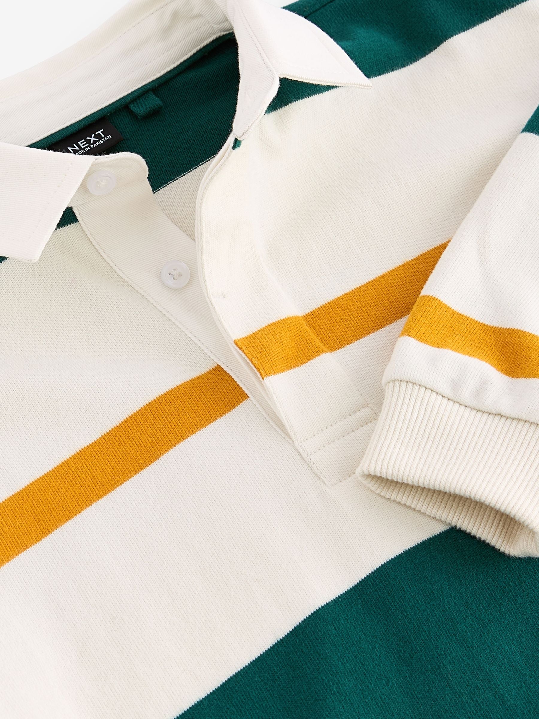 Dsiney Kidz - Green/Ecru White Stripe Long Sleeve Rugby 100% Cotton Polo Shirt (3-16yrs) image 8