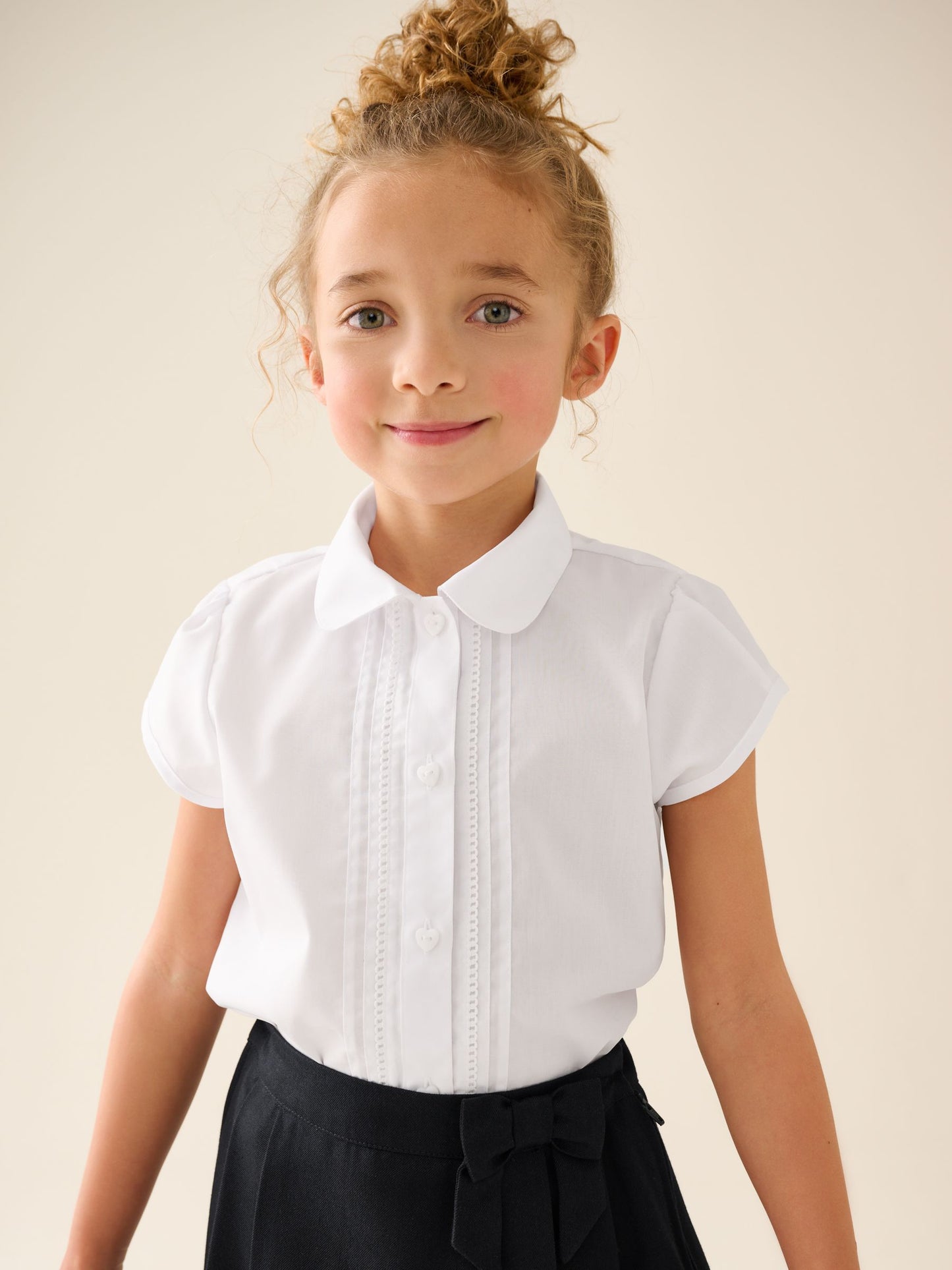 Dsiney Kidz - White Regular Fit Girls Puff Sleeve Lace Trim School Blouse (3-14yrs) image 1