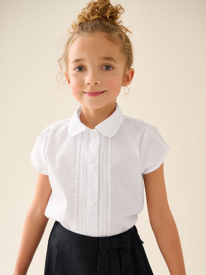 Dsiney Kidz - White Regular Fit Girls Puff Sleeve Lace Trim School Blouse (3-14yrs) image 1