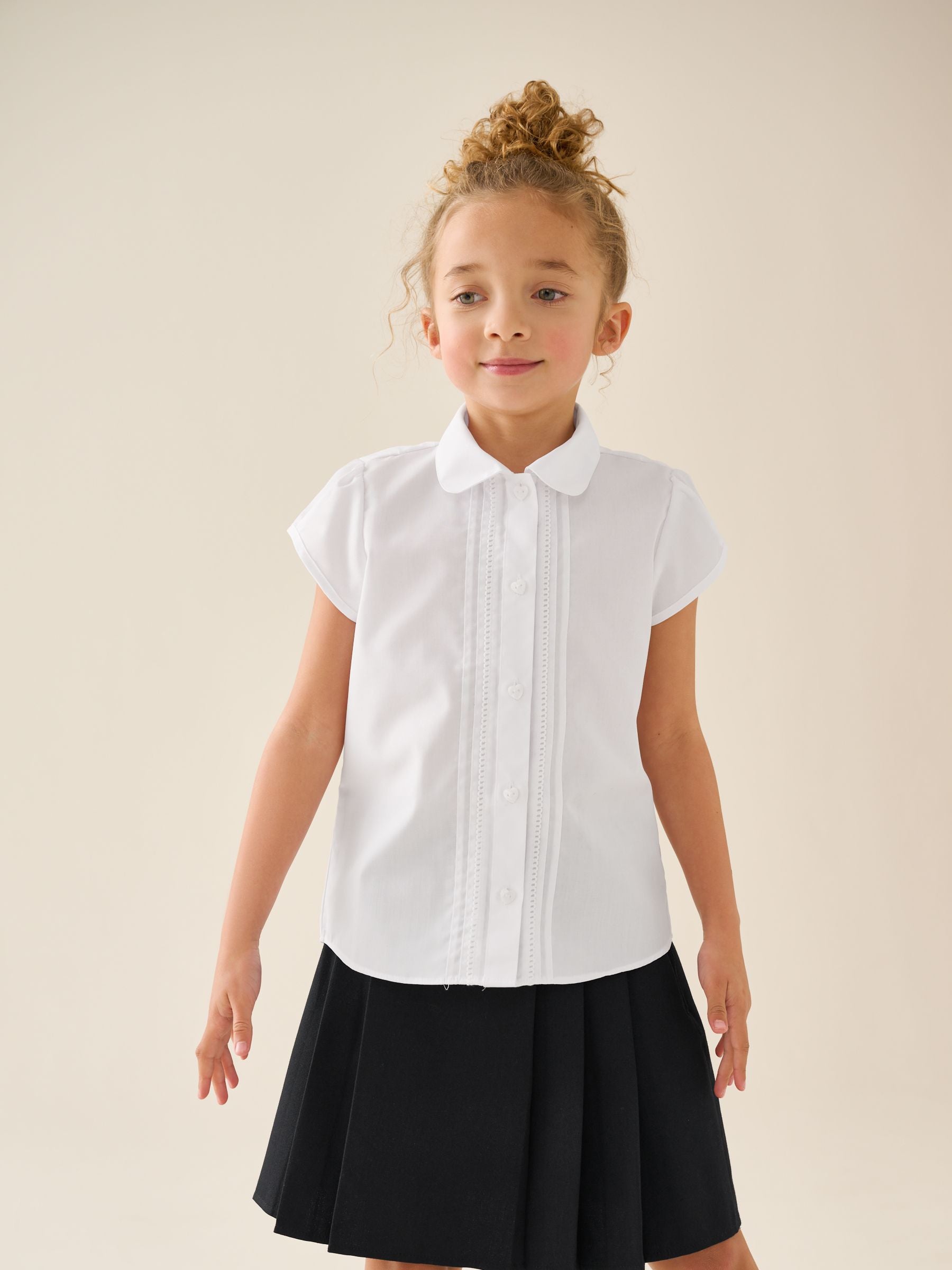 Dsiney Kidz - White Regular Fit Girls Puff Sleeve Lace Trim School Blouse (3-14yrs) image 2