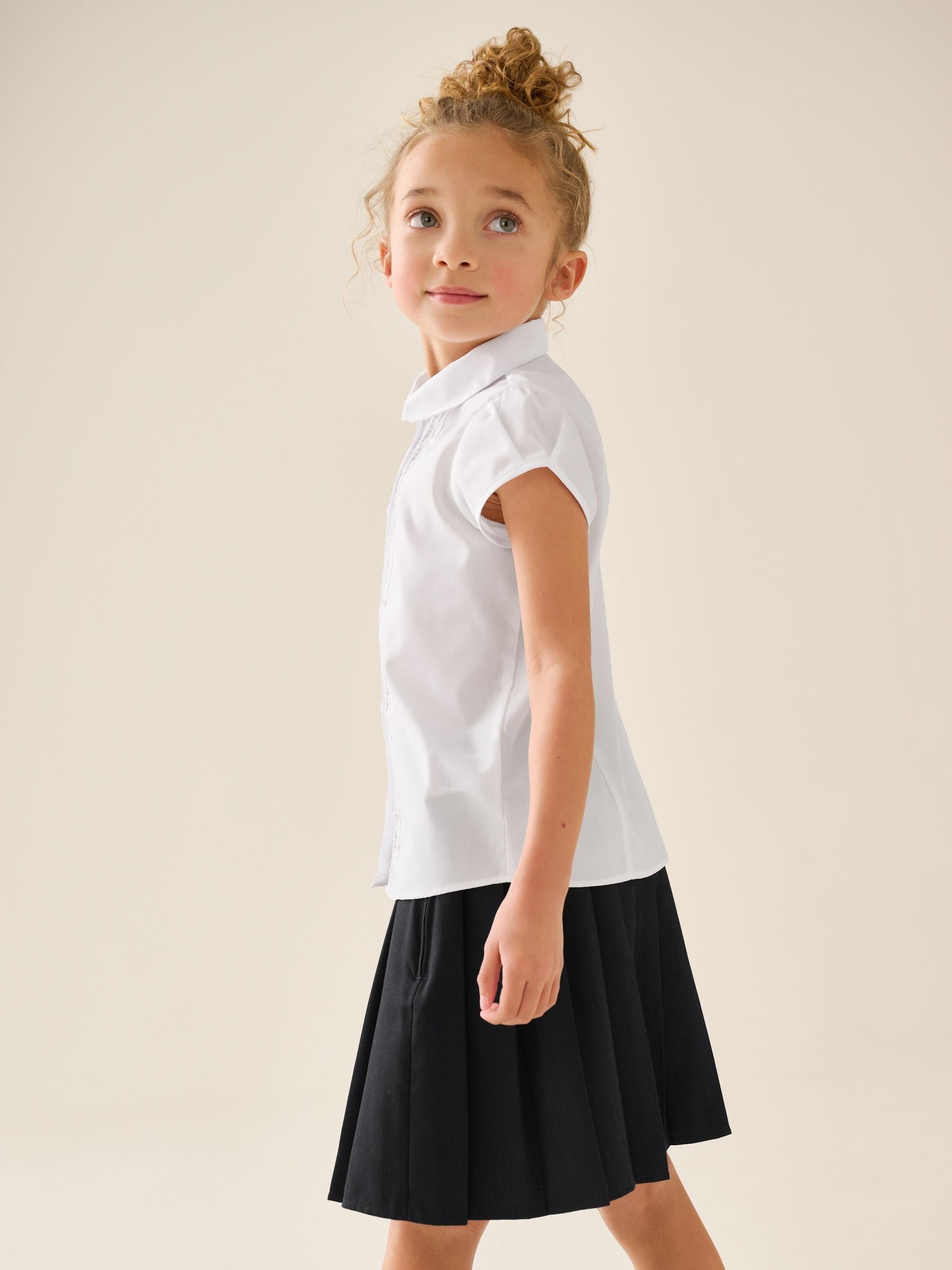 Dsiney Kidz - White Regular Fit Girls Puff Sleeve Lace Trim School Blouse (3-14yrs) image 3