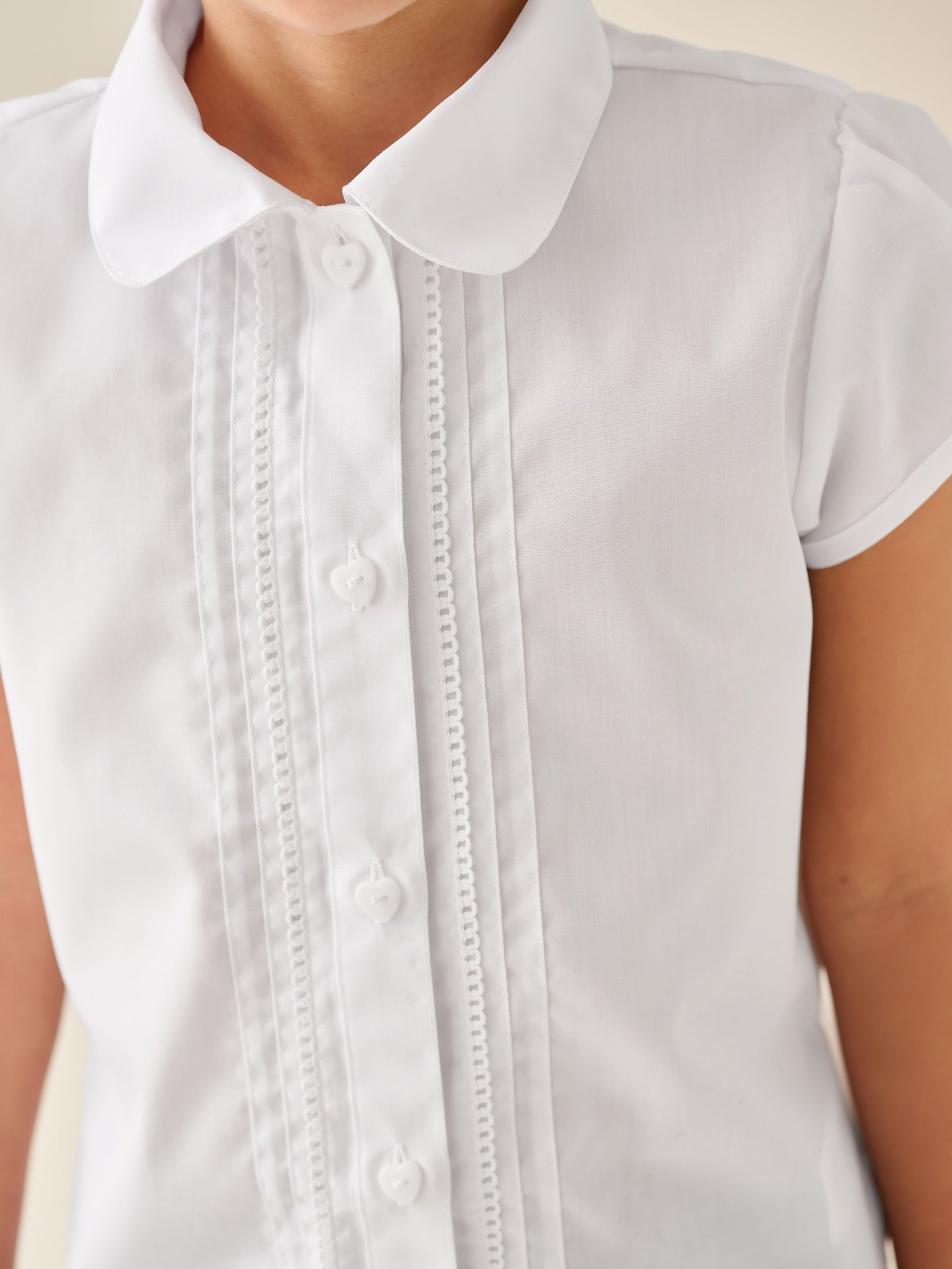 Dsiney Kidz - White Regular Fit Girls Puff Sleeve Lace Trim School Blouse (3-14yrs) image 6