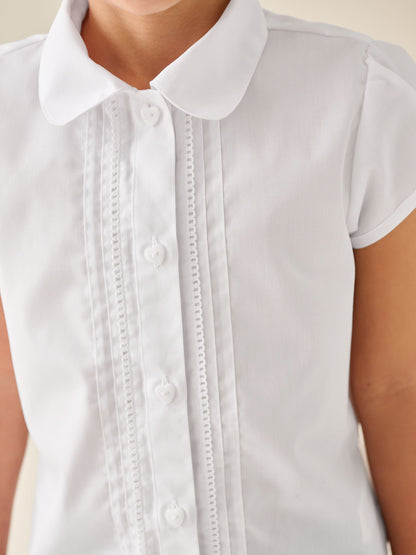 Dsiney Kidz - White Regular Fit Girls Puff Sleeve Lace Trim School Blouse (3-14yrs) image 6