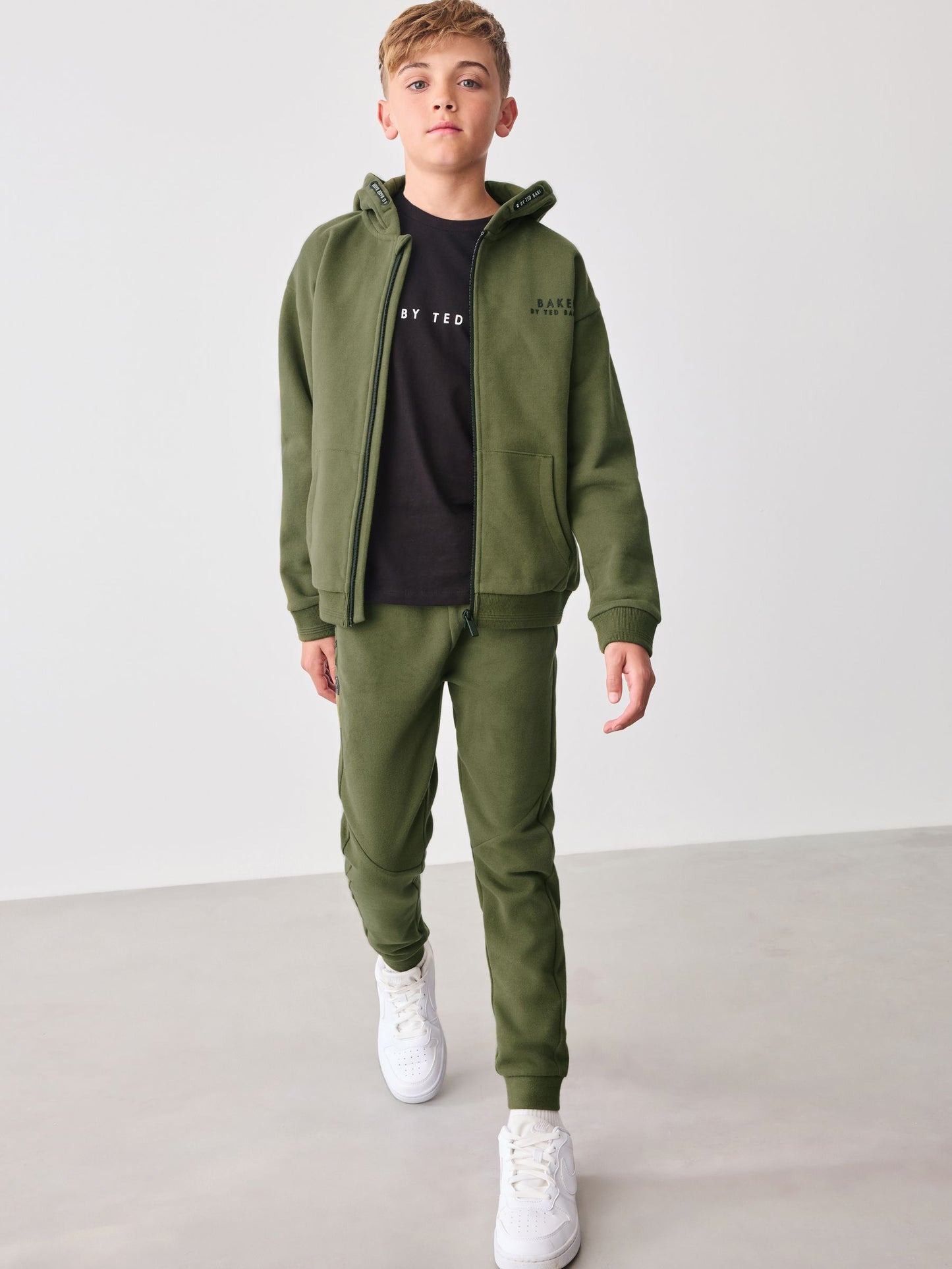 Dsiney Kidz - Baker by Ted Baker Khaki Green Baker by Ted Baker Zip Through Hoodie and Jogger Set image 1