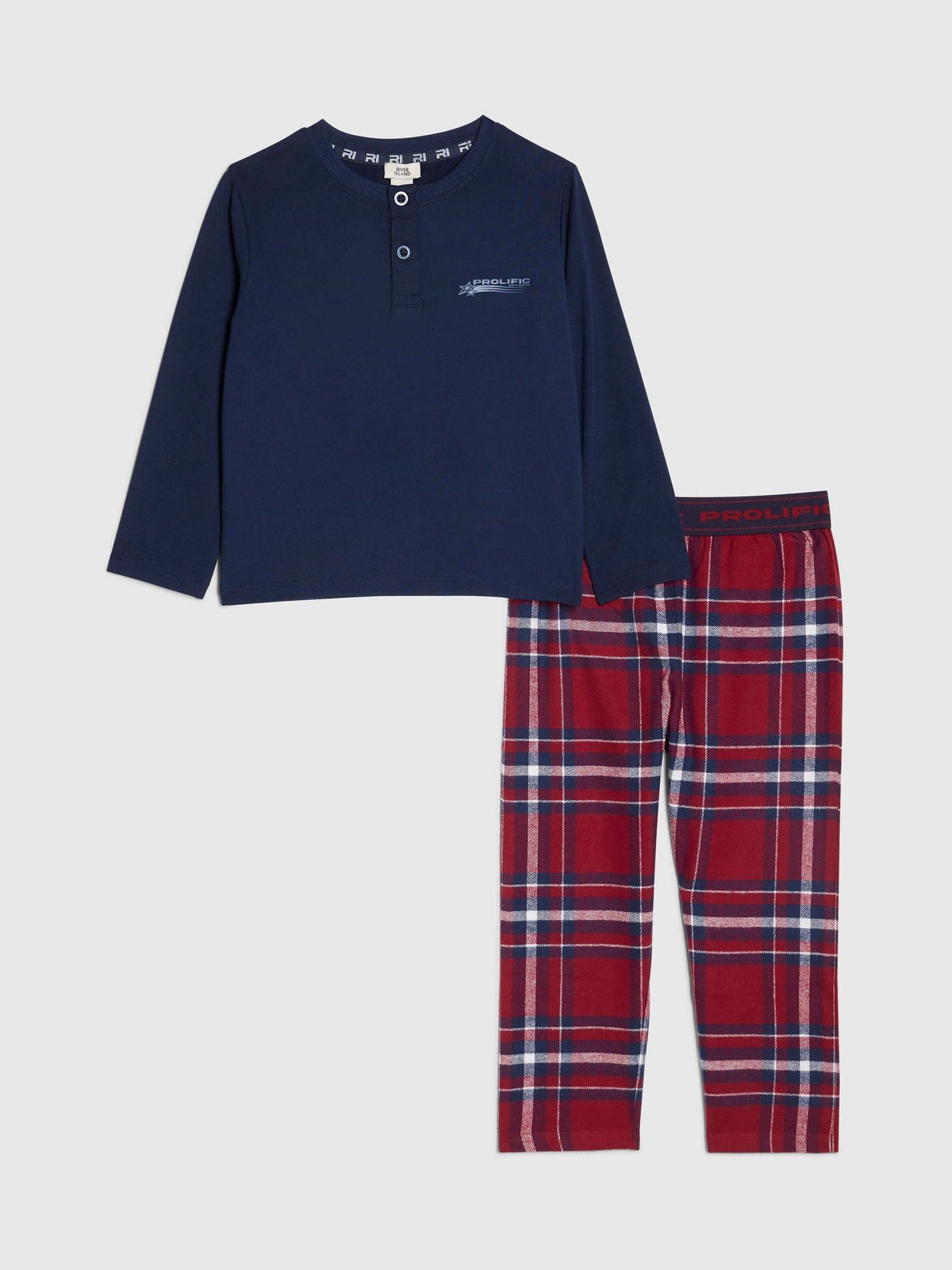 River Island Blue Henley Checked Pyjama Set - image 1