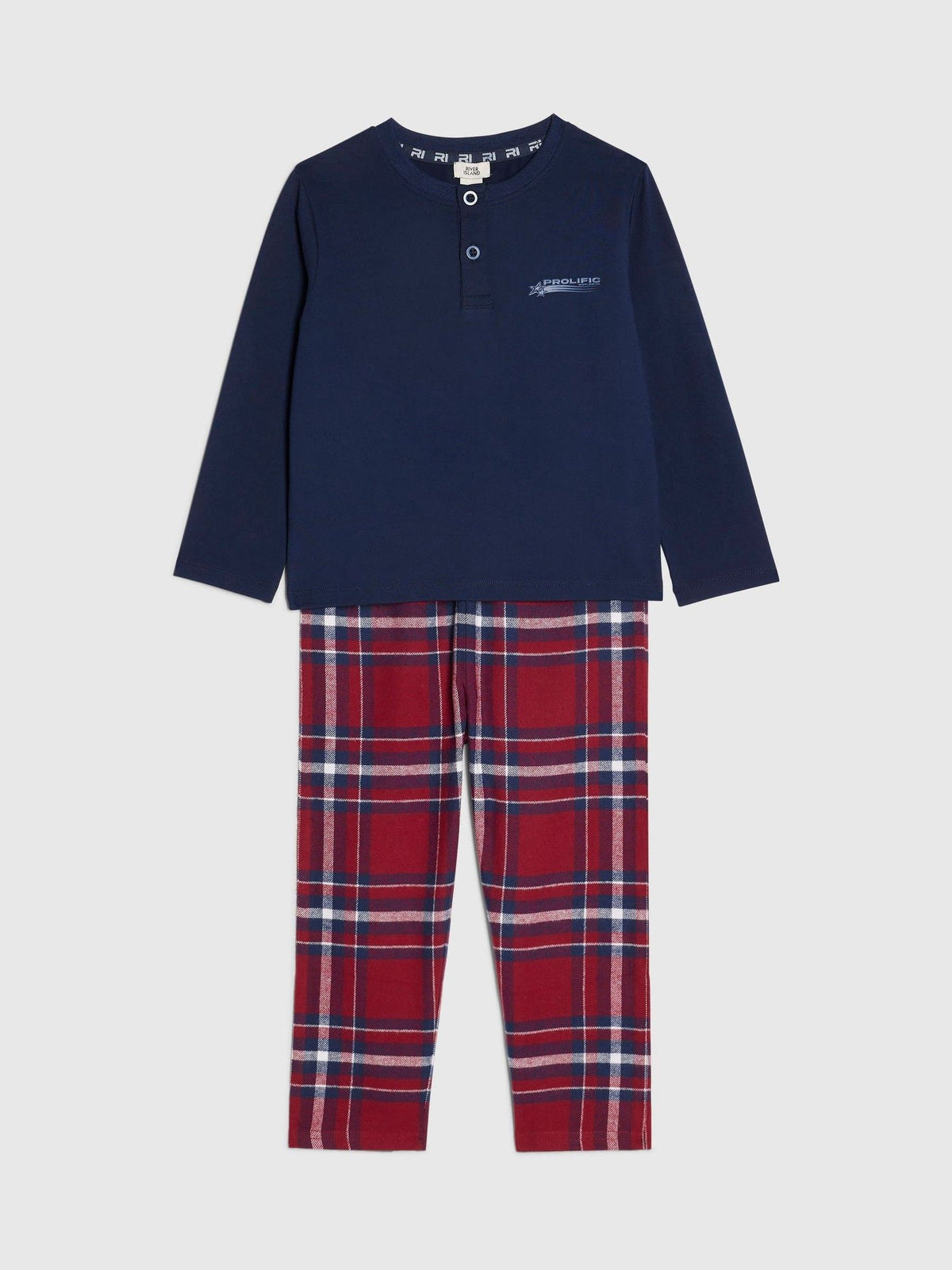 River Island Blue Henley Checked Pyjama Set - image 3