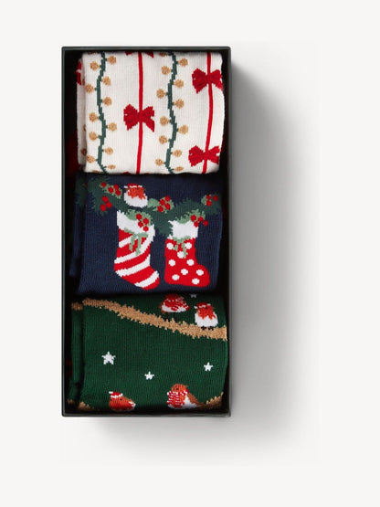 Hobbs Red Festive Robin Socks Set 3 Pack - image 2
