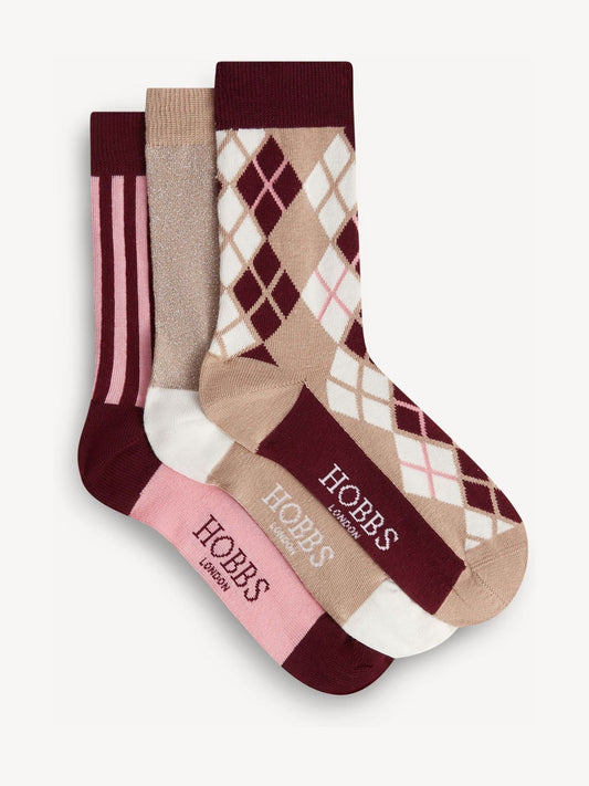 Hobbs Purple Argyle Socks Set 3 Pack - image 1