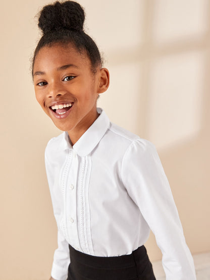 Dsiney Kidz - White Girls Long Sleeve Lace Trim School Blouse (3-14yrs) image 1