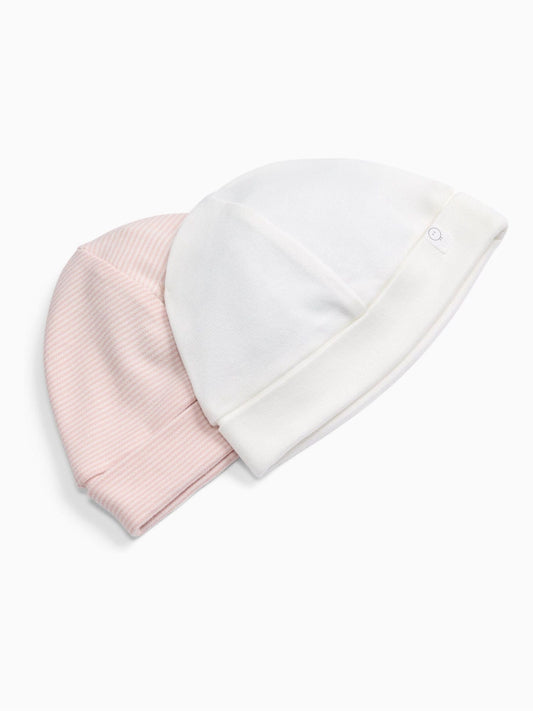 Dsiney Kidz - MORI Pink White & Blush Stripe Supersoft Baby Hats 2 Pack image 1