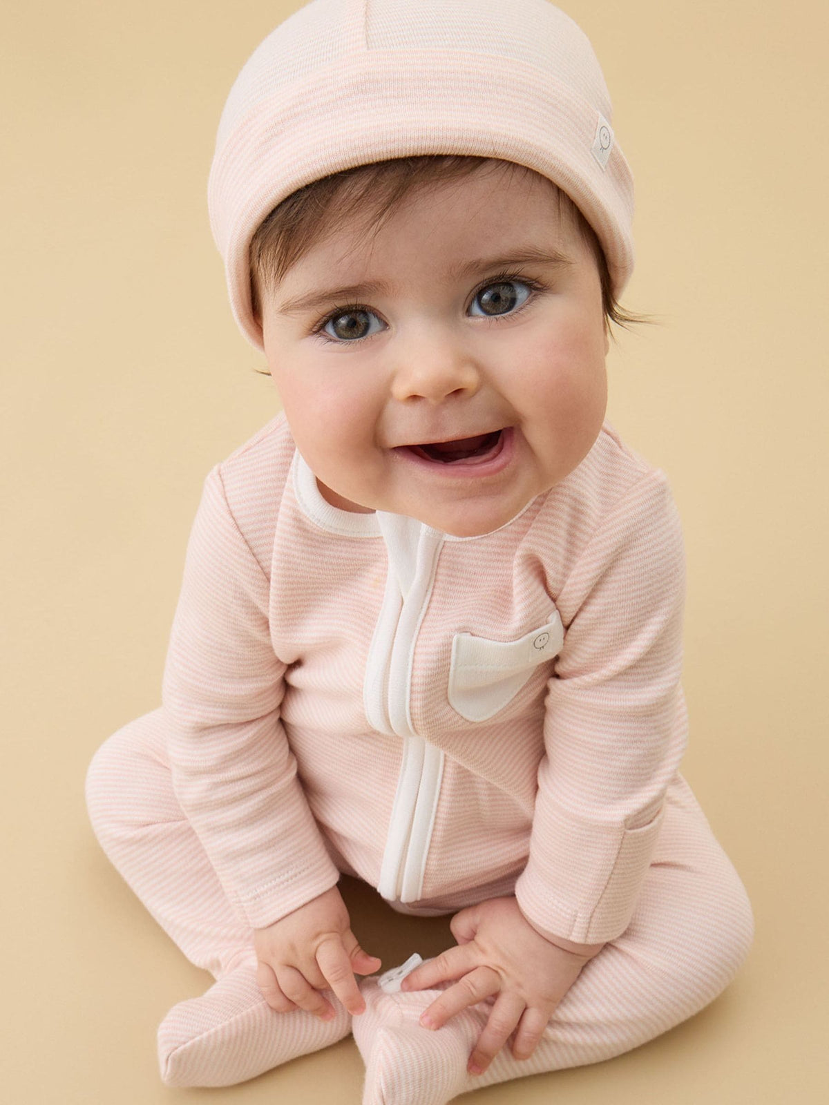 Dsiney Kidz - MORI Pink White & Blush Stripe Supersoft Baby Hats 2 Pack image 2
