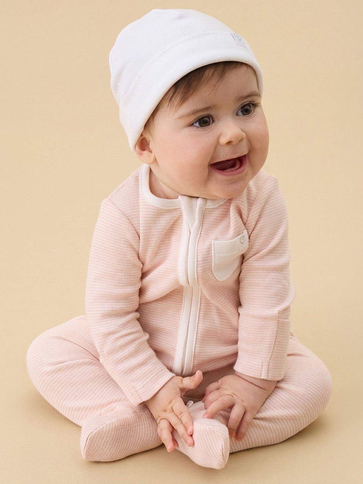 Dsiney Kidz - MORI Pink White & Blush Stripe Supersoft Baby Hats 2 Pack image 3