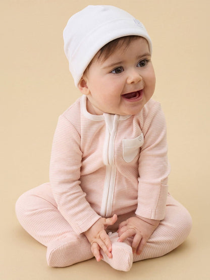 Dsiney Kidz - MORI Pink White & Blush Stripe Supersoft Baby Hats 2 Pack image 3