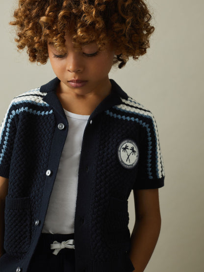 Dsiney Kidz - Reiss Navy Sandy 3-9 yrs Knitted Cotton Cuban Collar Shirt image 1