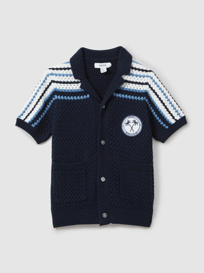 Dsiney Kidz - Reiss Navy Sandy 3-9 yrs Knitted Cotton Cuban Collar Shirt image 2