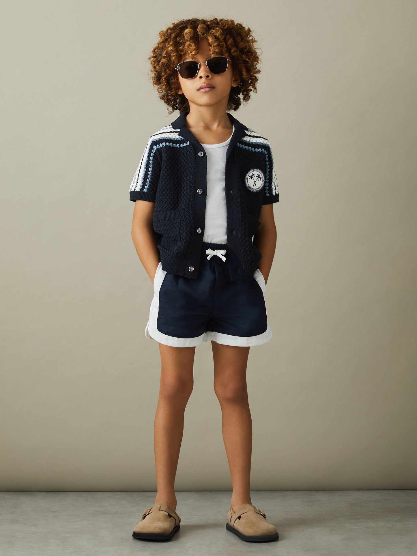 Dsiney Kidz - Reiss Navy Sandy 3-9 yrs Knitted Cotton Cuban Collar Shirt image 3