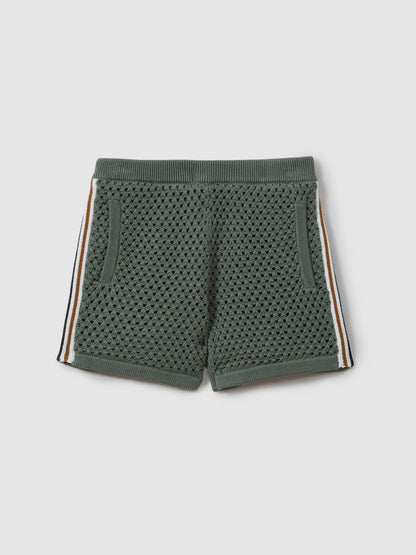 Dsiney Kidz - Reiss Dark Sage Green Creek 3-9 yrs Crochet Contrast Trim Elasticated Shorts image 2
